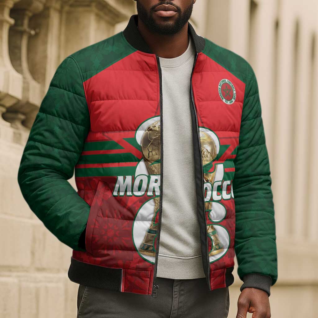 Personalized Morocco Football Bomber Puffer Jacket 2026 Come On Atlas Lions - Wonder Print Shop