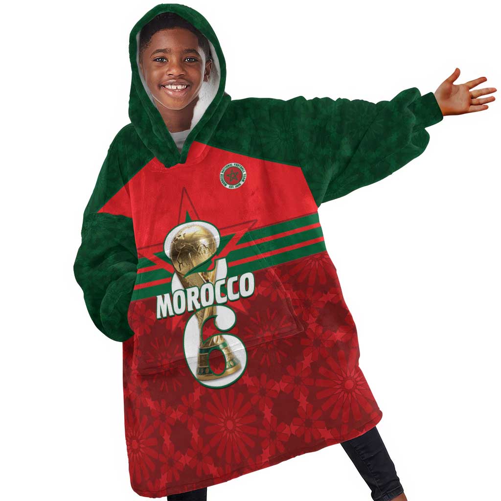Personalized Morocco Football Kid Wearable Blanket Hoodie 2026 Come On Atlas Lions - Wonder Print Shop
