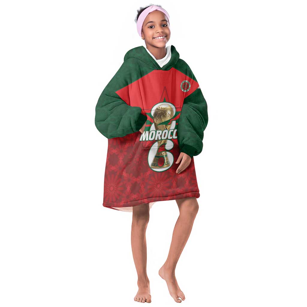 Personalized Morocco Football Kid Wearable Blanket Hoodie 2026 Come On Atlas Lions - Wonder Print Shop