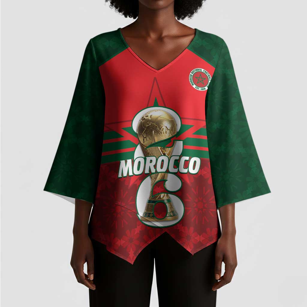 Personalized Morocco Football Kimono Sleeve Blouse 2026 Come On Atlas Lions - Wonder Print Shop