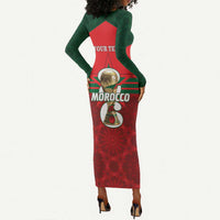 Personalized Morocco Football Long Sleeve Bodycon Dress 2026 Come On Atlas Lions - Wonder Print Shop