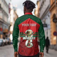 Personalized Morocco Football Long Sleeve Button Shirt 2026 Come On Atlas Lions - Wonder Print Shop