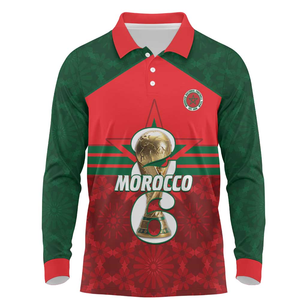 Personalized Morocco Football Long Sleeve Polo Shirt 2026 Come On Atlas Lions - Wonder Print Shop