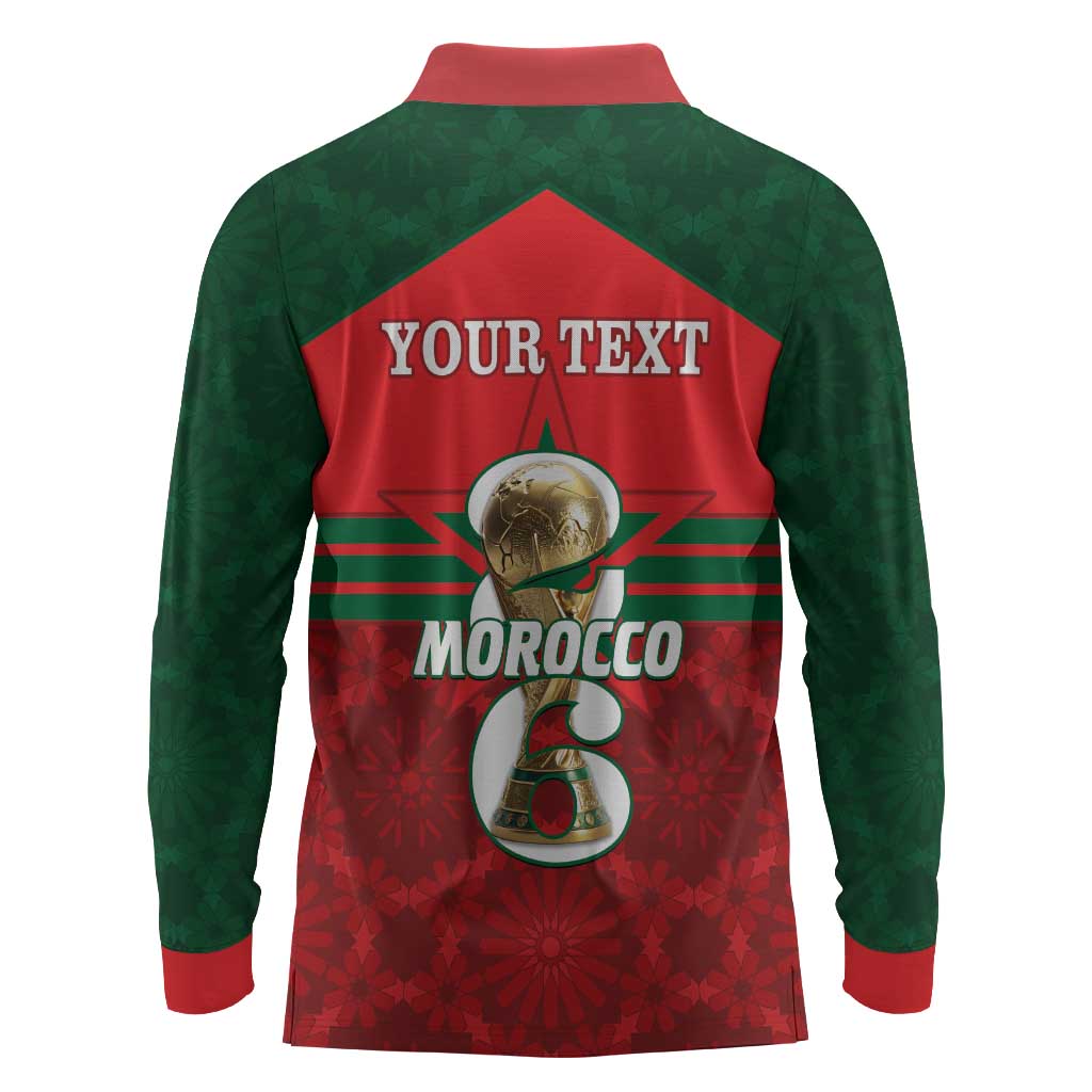 Personalized Morocco Football Long Sleeve Polo Shirt 2026 Come On Atlas Lions - Wonder Print Shop