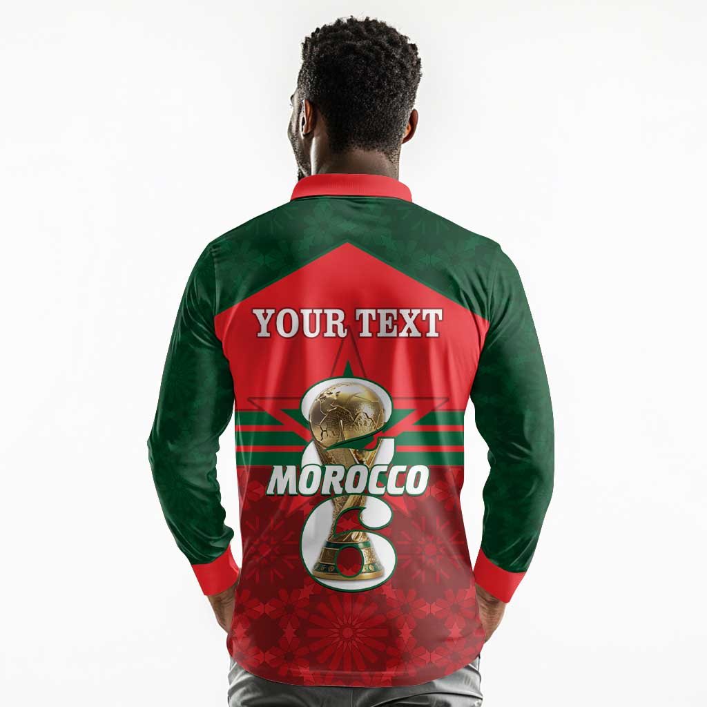 Personalized Morocco Football Long Sleeve Polo Shirt 2026 Come On Atlas Lions - Wonder Print Shop
