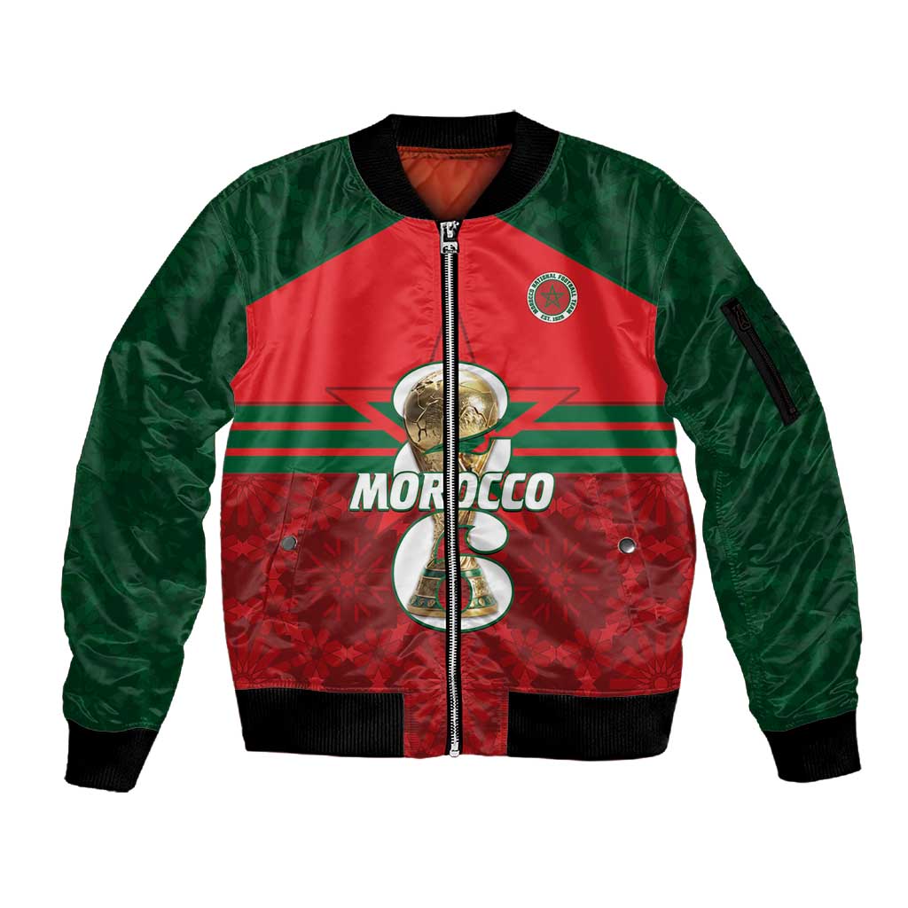 Personalized Morocco Football Sleeve Zip Bomber Jacket 2026 Come On Atlas Lions - Wonder Print Shop