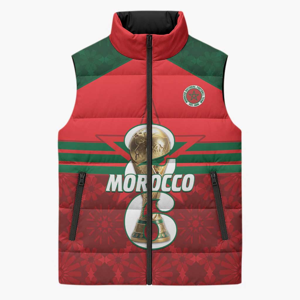 Personalized Morocco Football Sleeveless Puffer Jacket 2026 Come On Atlas Lions - Wonder Print Shop