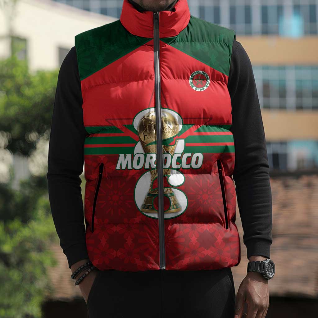 Personalized Morocco Football Sleeveless Puffer Jacket 2026 Come On Atlas Lions - Wonder Print Shop