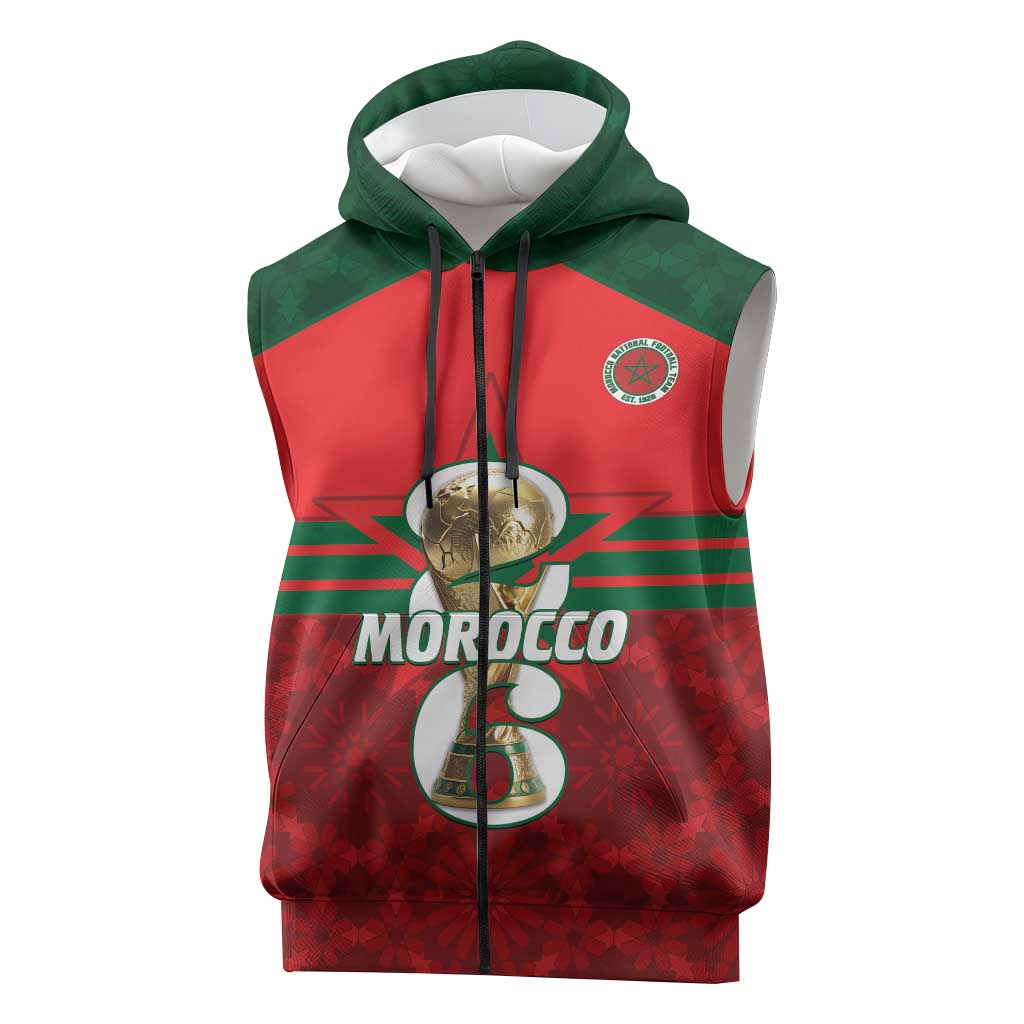 Personalized Morocco Football Sleeveless Zip Hoodie 2026 Come On Atlas Lions - Wonder Print Shop