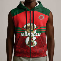 Personalized Morocco Football Sleeveless Zip Hoodie 2026 Come On Atlas Lions - Wonder Print Shop
