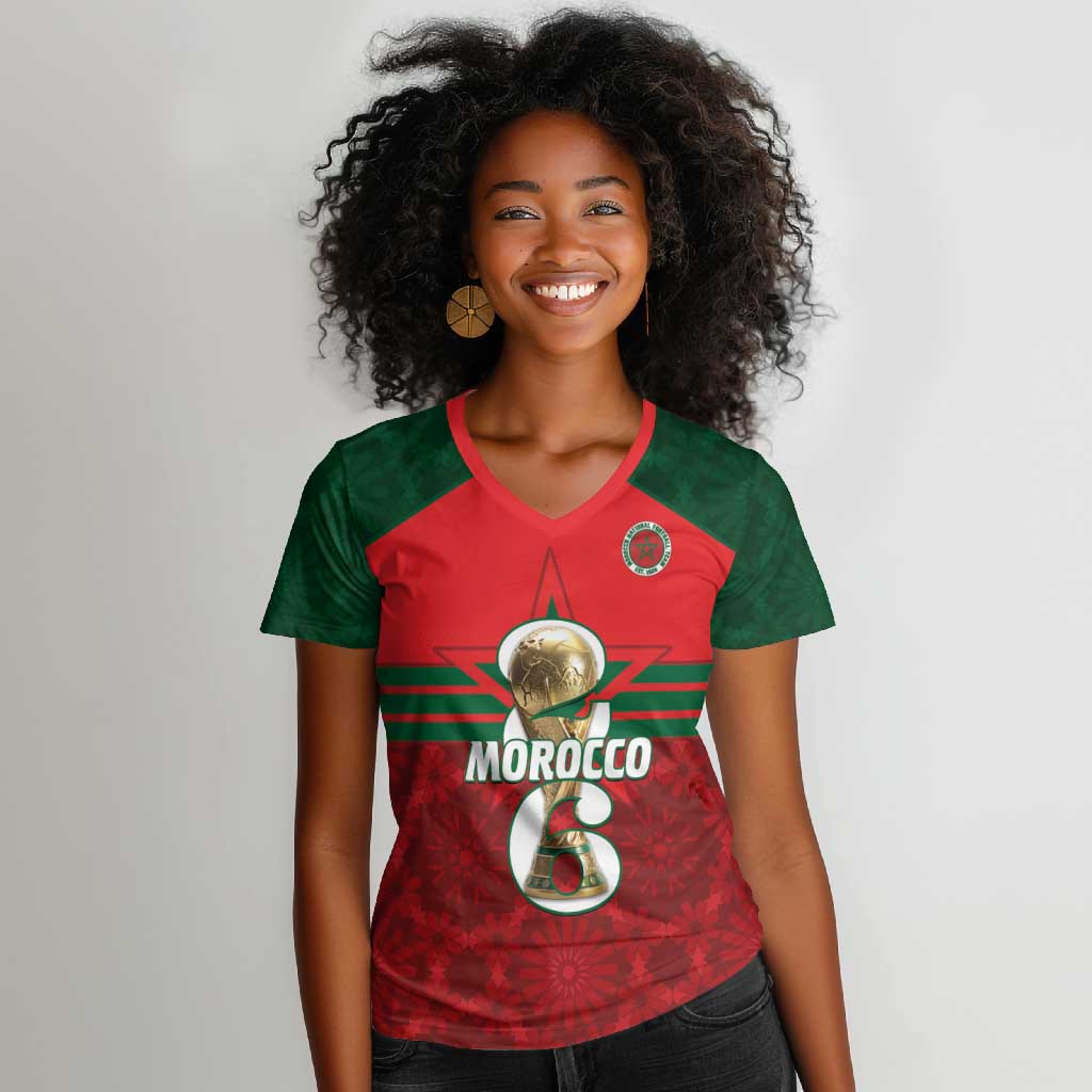Personalized Morocco Football Women V-Neck T-Shirt 2026 Come On Atlas Lions LT14