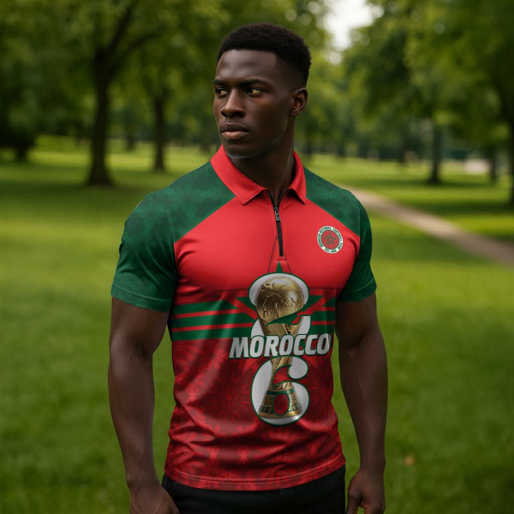Personalized Morocco Football Zipper Polo Shirt 2026 Come On Atlas Lions - Wonder Print Shop