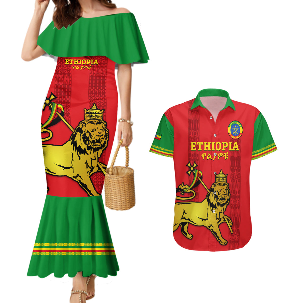 Custom Ethiopia Football Couples Matching Mermaid Dress and Hawaiian Shirt 2024 Go Champions Walia Ibex