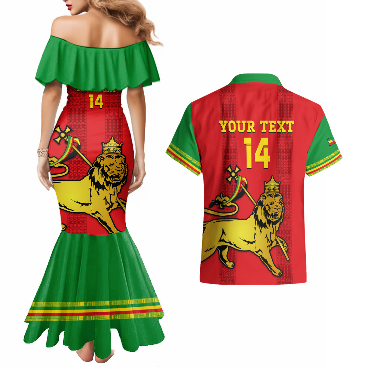 Custom Ethiopia Football Couples Matching Mermaid Dress and Hawaiian Shirt 2024 Go Champions Walia Ibex - Wonder Print Shop