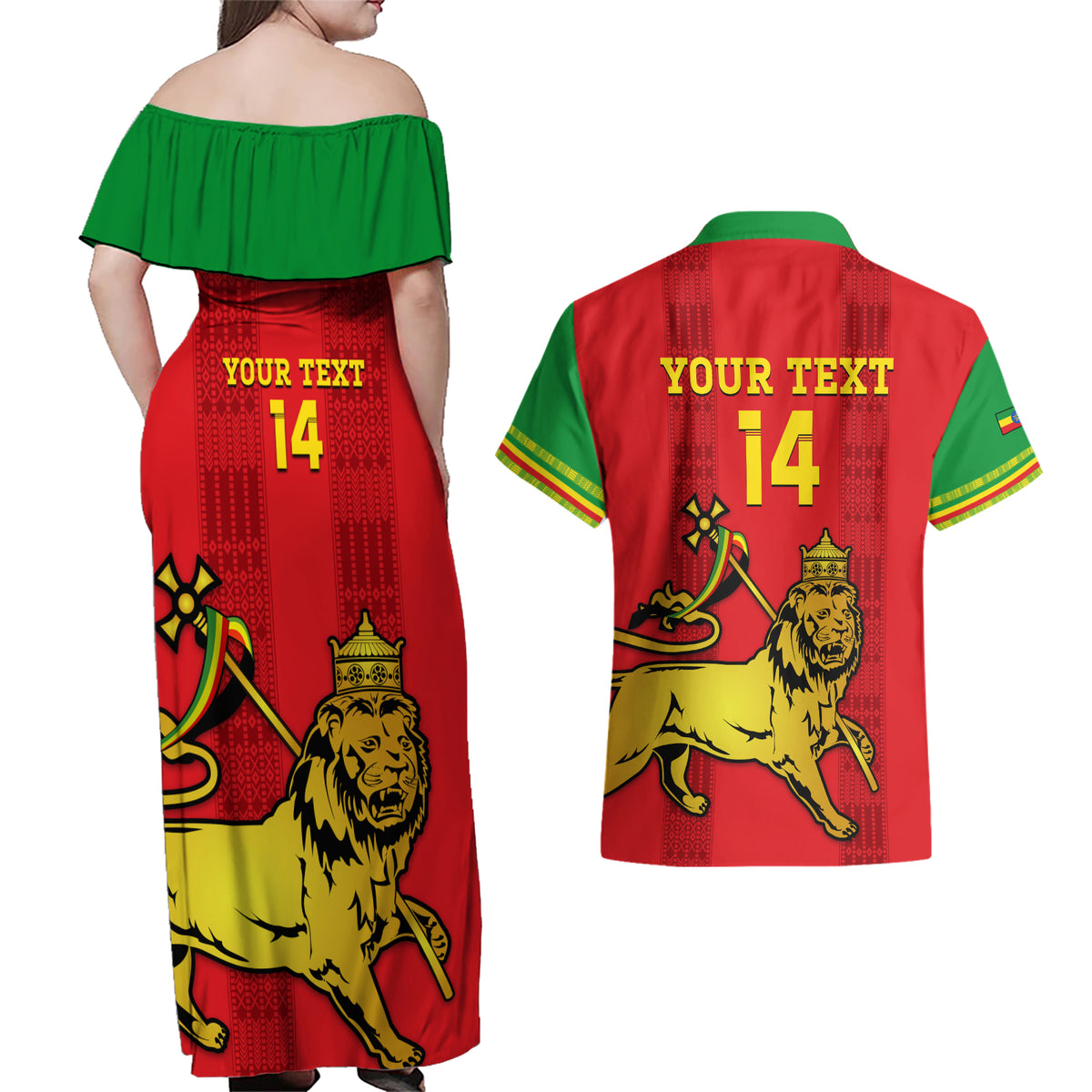 Custom Ethiopia Football Couples Matching Off Shoulder Maxi Dress and Hawaiian Shirt 2024 Go Champions Walia Ibex - Wonder Print Shop