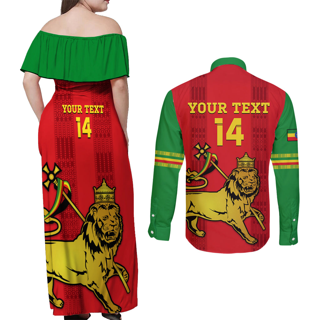 Custom Ethiopia Football Couples Matching Off Shoulder Maxi Dress and Long Sleeve Button Shirt 2024 Go Champions Walia Ibex - Wonder Print Shop