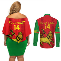 Custom Ethiopia Football Couples Matching Off Shoulder Short Dress and Long Sleeve Button Shirt 2024 Go Champions Walia Ibex - Wonder Print Shop