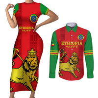 Custom Ethiopia Football Couples Matching Short Sleeve Bodycon Dress and Long Sleeve Button Shirt 2024 Go Champions Walia Ibex - Wonder Print Shop