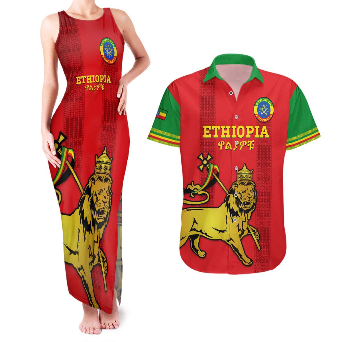 Custom Ethiopia Football Couples Matching Tank Maxi Dress and Hawaiian Shirt 2024 Go Champions Walia Ibex - Wonder Print Shop