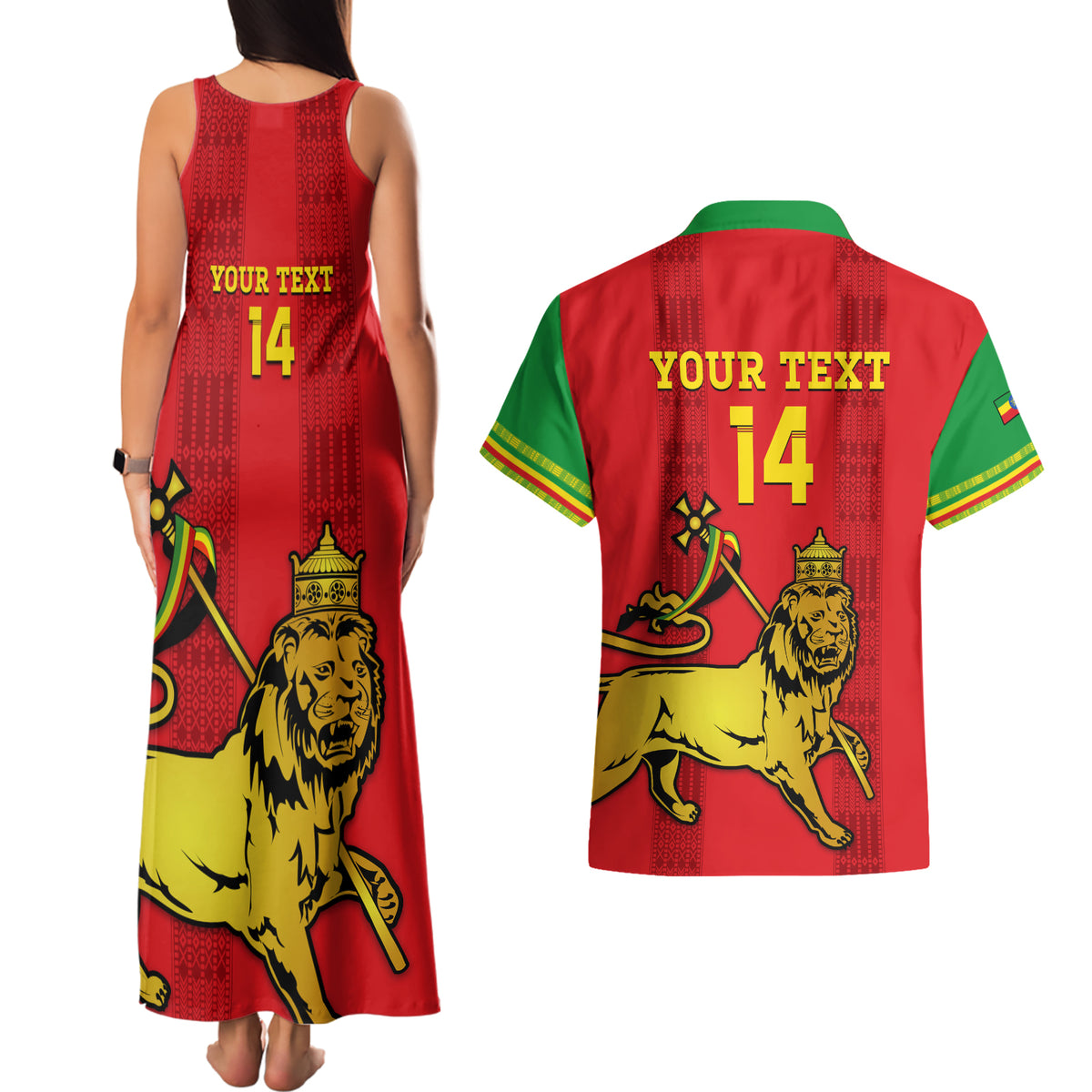 Custom Ethiopia Football Couples Matching Tank Maxi Dress and Hawaiian Shirt 2024 Go Champions Walia Ibex - Wonder Print Shop
