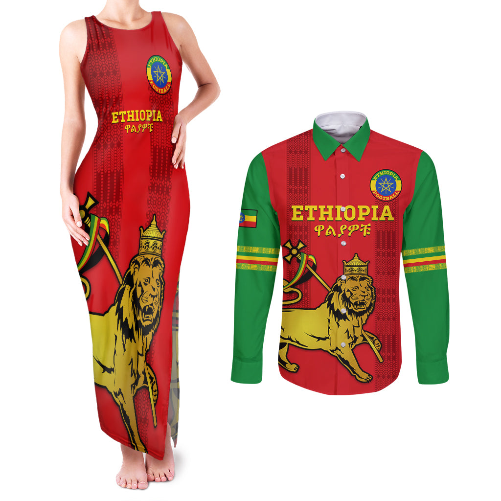 Custom Ethiopia Football Couples Matching Tank Maxi Dress and Long Sleeve Button Shirt 2024 Go Champions Walia Ibex