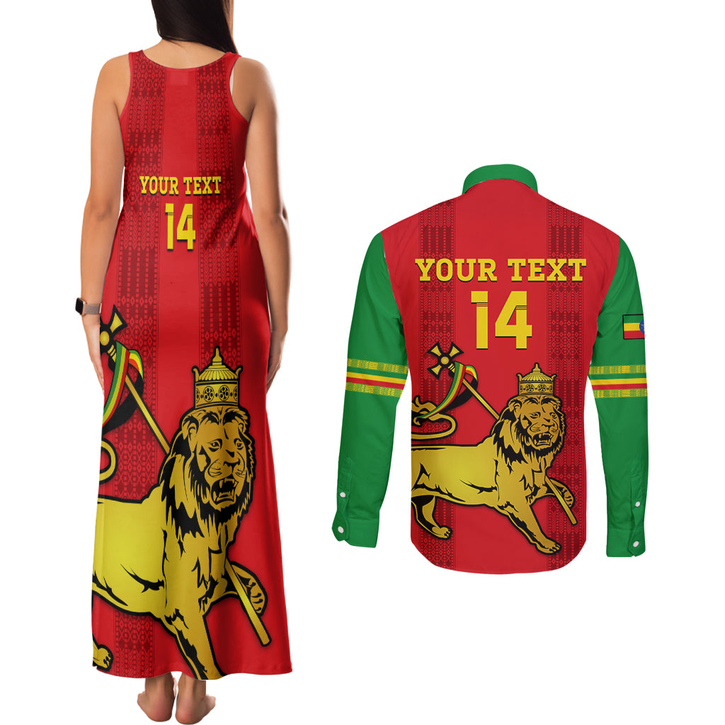 Custom Ethiopia Football Couples Matching Tank Maxi Dress and Long Sleeve Button Shirt 2024 Go Champions Walia Ibex - Wonder Print Shop