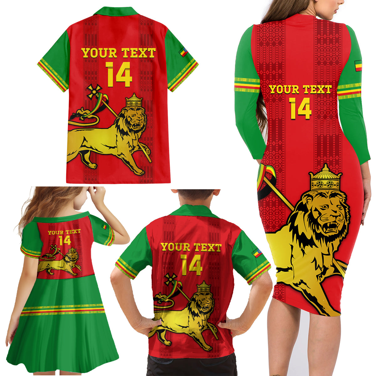 Custom Ethiopia Football Family Matching Long Sleeve Bodycon Dress and Hawaiian Shirt 2024 Go Champions Walia Ibex - Wonder Print Shop