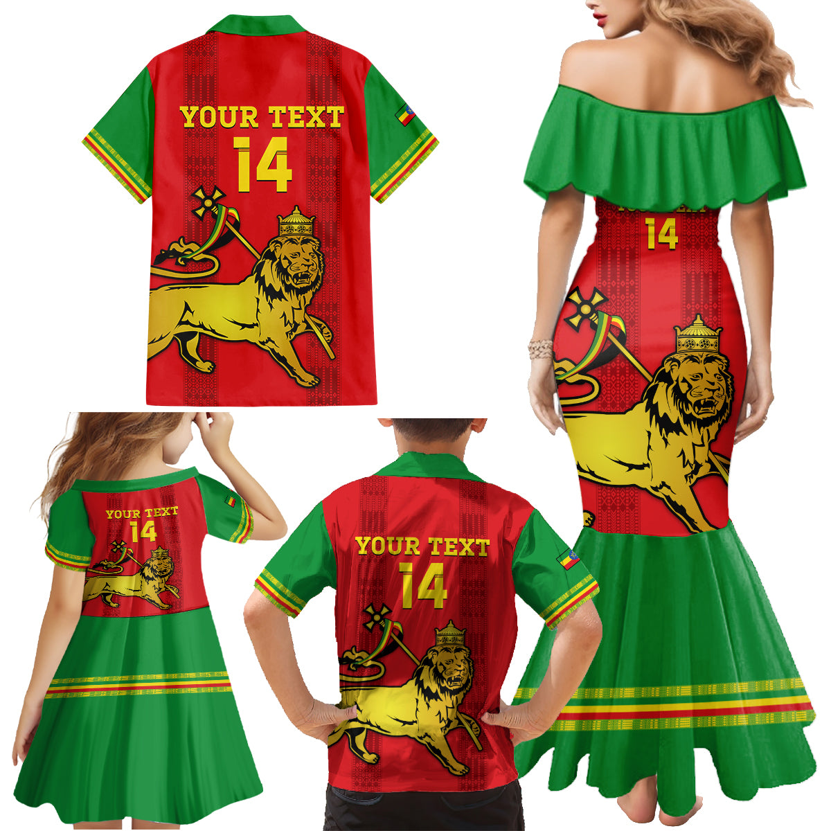 Custom Ethiopia Football Family Matching Mermaid Dress and Hawaiian Shirt 2024 Go Champions Walia Ibex - Wonder Print Shop