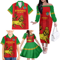 Custom Ethiopia Football Family Matching Off Shoulder Long Sleeve Dress and Hawaiian Shirt 2024 Go Champions Walia Ibex - Wonder Print Shop