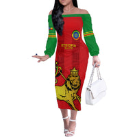 Custom Ethiopia Football Family Matching Off Shoulder Long Sleeve Dress and Hawaiian Shirt 2024 Go Champions Walia Ibex - Wonder Print Shop