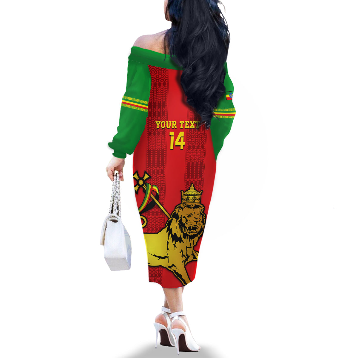 Custom Ethiopia Football Family Matching Off Shoulder Long Sleeve Dress and Hawaiian Shirt 2024 Go Champions Walia Ibex - Wonder Print Shop