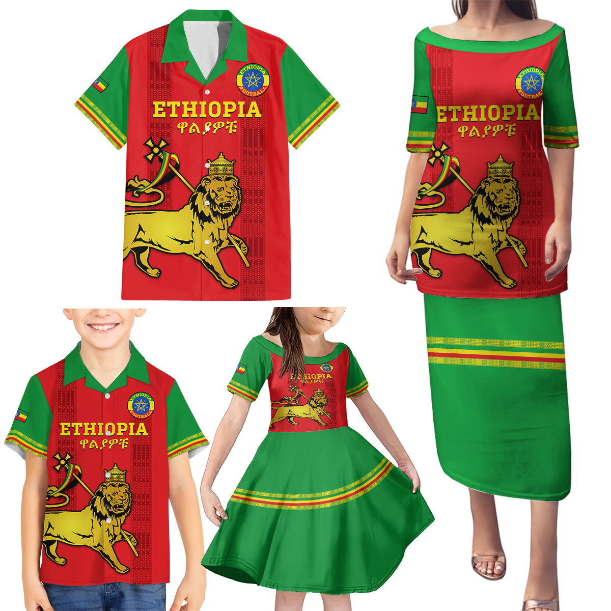 Custom Ethiopia Football Family Matching Puletasi and Hawaiian Shirt 2024 Go Champions Walia Ibex - Wonder Print Shop