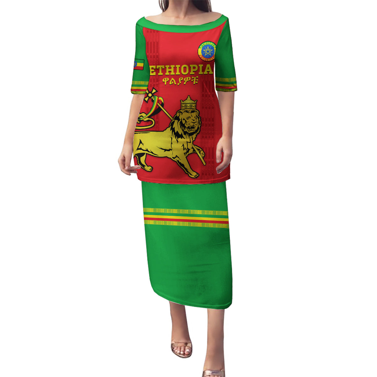 Custom Ethiopia Football Family Matching Puletasi and Hawaiian Shirt 2024 Go Champions Walia Ibex - Wonder Print Shop