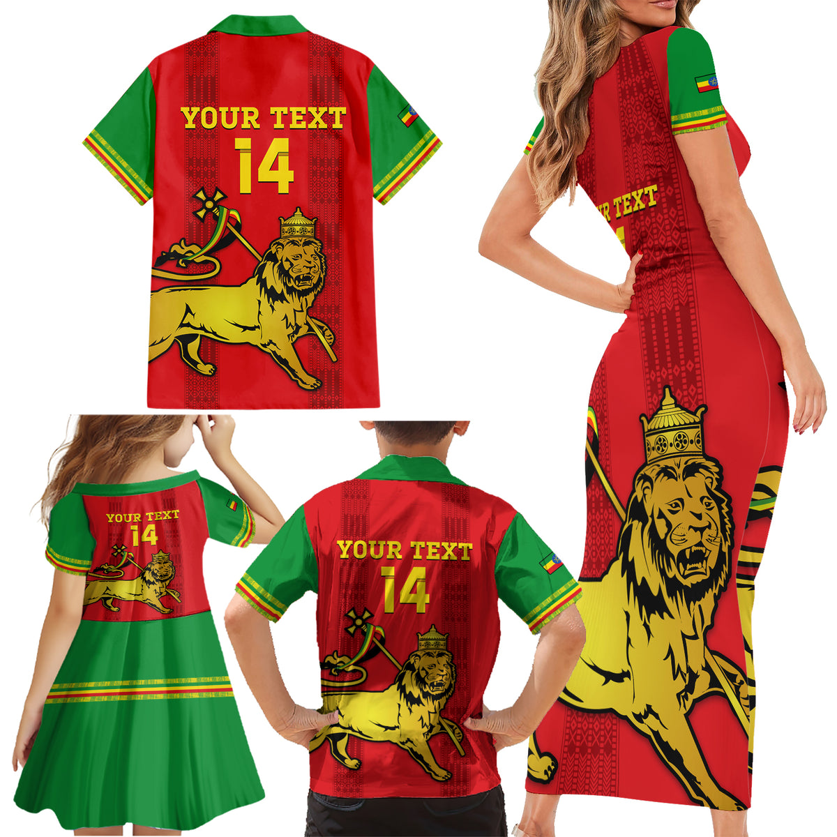 Custom Ethiopia Football Family Matching Short Sleeve Bodycon Dress and Hawaiian Shirt 2024 Go Champions Walia Ibex - Wonder Print Shop