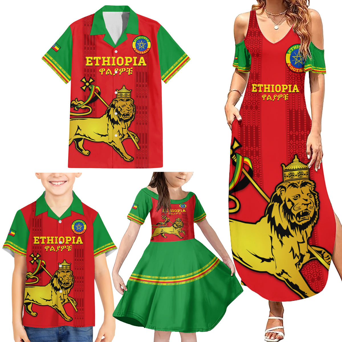 Custom Ethiopia Football Family Matching Summer Maxi Dress and Hawaiian Shirt 2024 Go Champions Walia Ibex