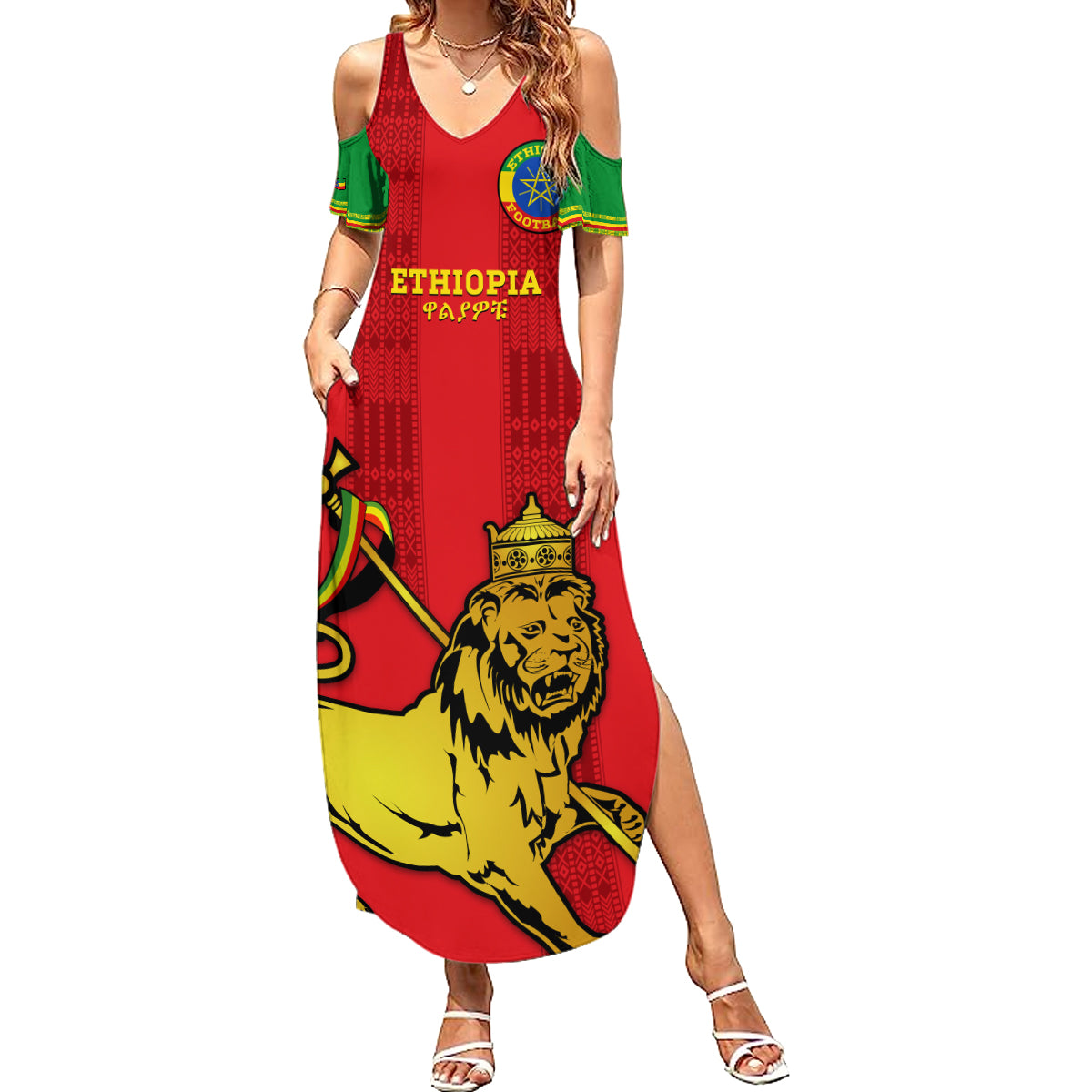 Custom Ethiopia Football Family Matching Summer Maxi Dress and Hawaiian Shirt 2024 Go Champions Walia Ibex - Wonder Print Shop