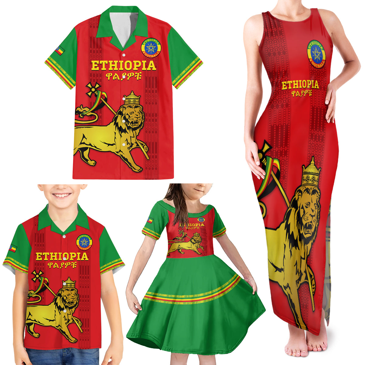 Custom Ethiopia Football Family Matching Tank Maxi Dress and Hawaiian Shirt 2024 Go Champions Walia Ibex