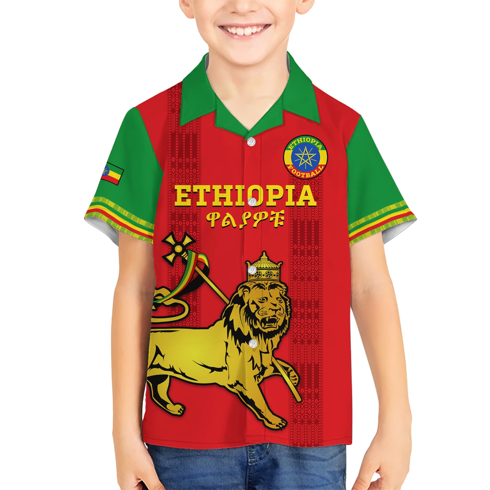 Custom Ethiopia Football Kid Hawaiian Shirt 2024 Go Champions Walia Ibex - Wonder Print Shop