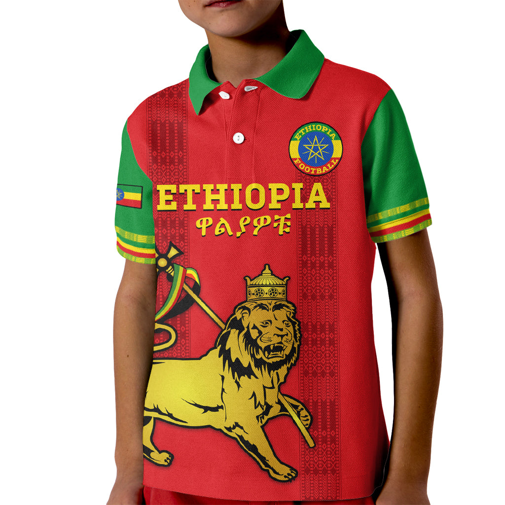 Custom Ethiopia Football Kid Polo Shirt 2024 Go Champions Walia Ibex - Wonder Print Shop