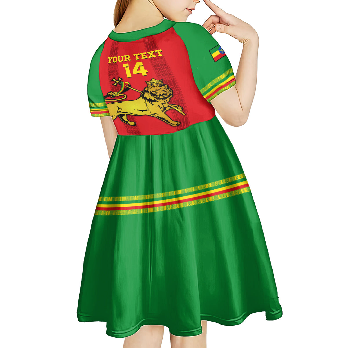 Custom Ethiopia Football Kid Short Sleeve Dress 2024 Go Champions Walia Ibex - Wonder Print Shop
