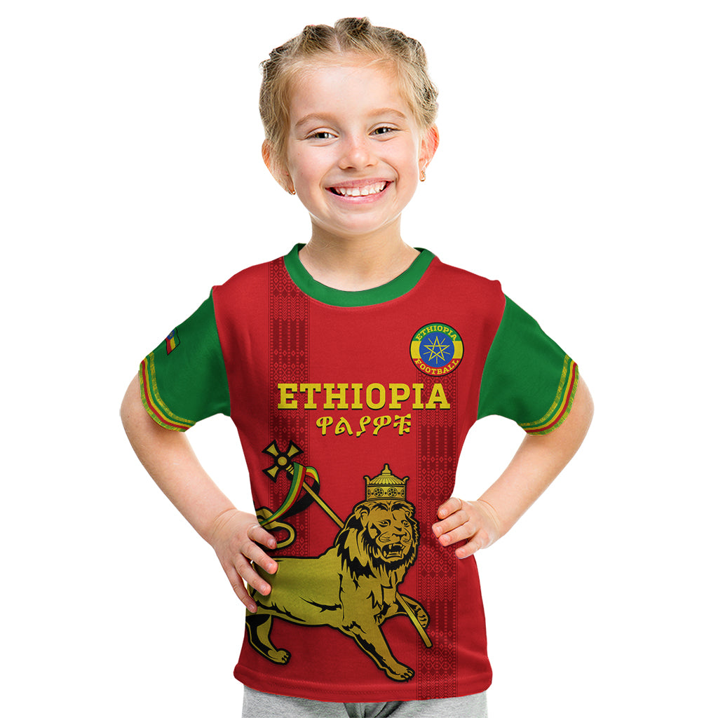 Custom Ethiopia Football Kid T Shirt 2024 Go Champions Walia Ibex - Wonder Print Shop