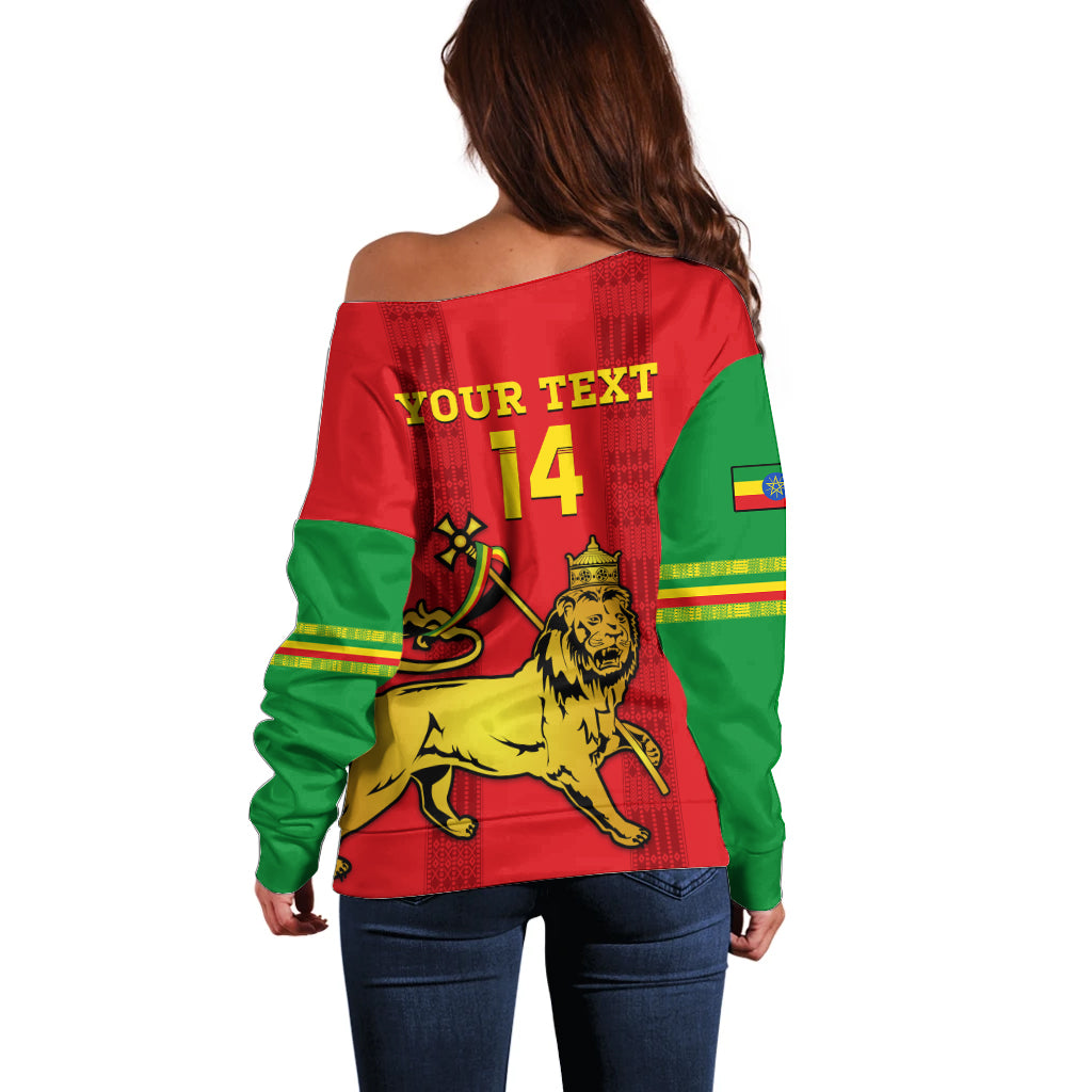 Custom Ethiopia Football Off Shoulder Sweater 2024 Go Champions Walia Ibex - Wonder Print Shop