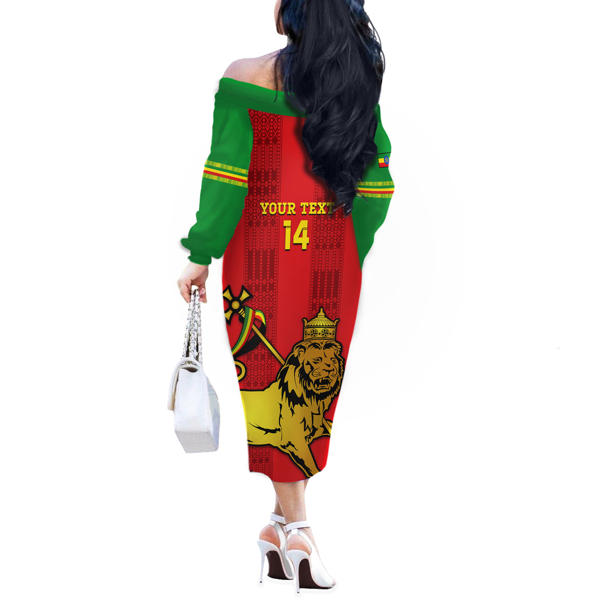 Custom Ethiopia Football Off The Shoulder Long Sleeve Dress 2024 Go Champions Walia Ibex - Wonder Print Shop