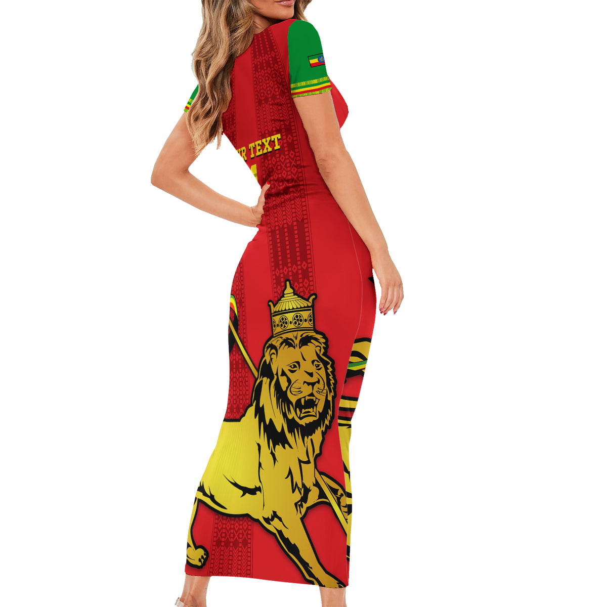 Custom Ethiopia Football Short Sleeve Bodycon Dress 2024 Go Champions Walia Ibex - Wonder Print Shop