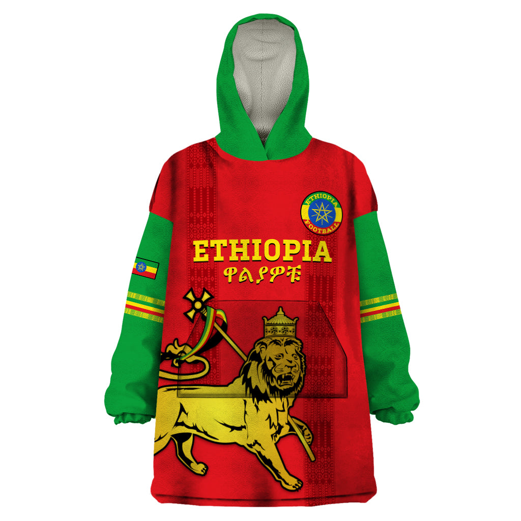 Custom Ethiopia Football Wearable Blanket Hoodie 2024 Go Champions Walia Ibex - Wonder Print Shop
