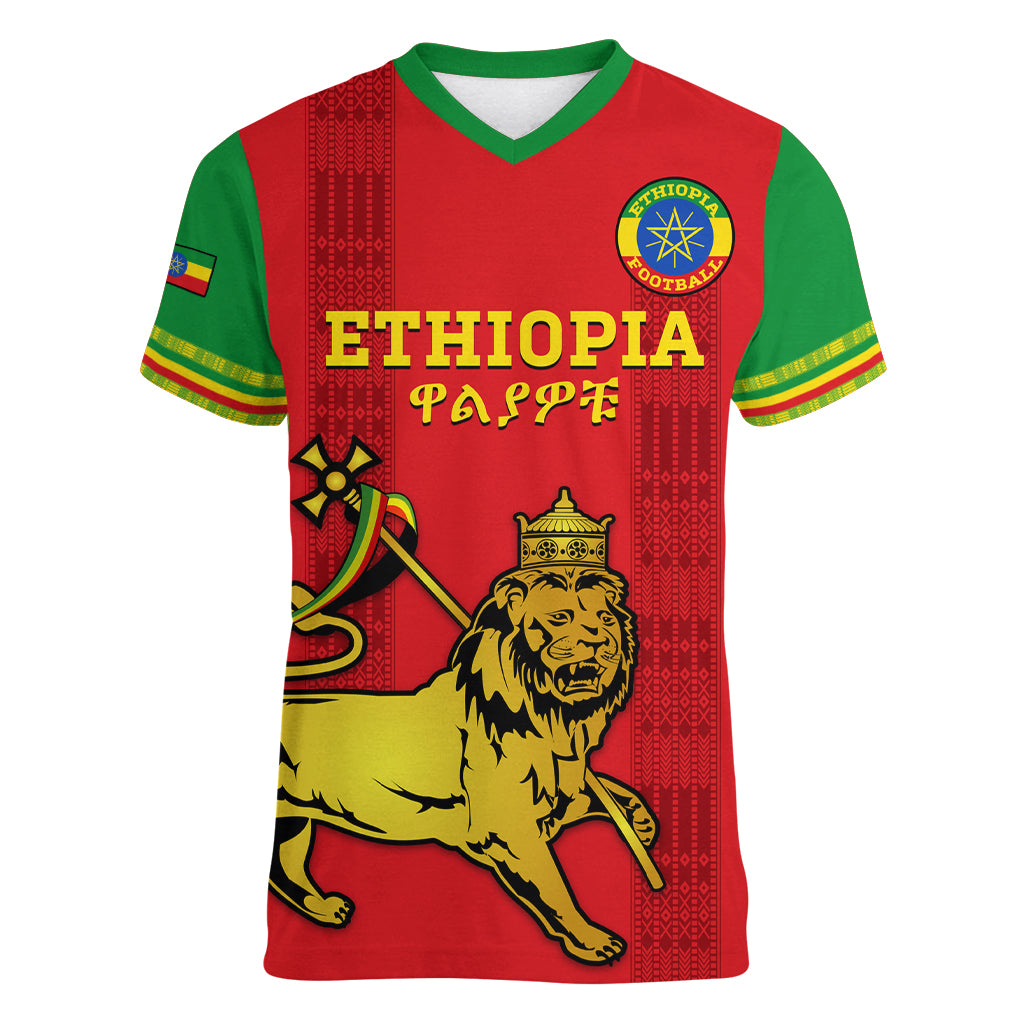 Custom Ethiopia Football Women V Neck T Shirt 2024 Go Champions Walia Ibex - Wonder Print Shop
