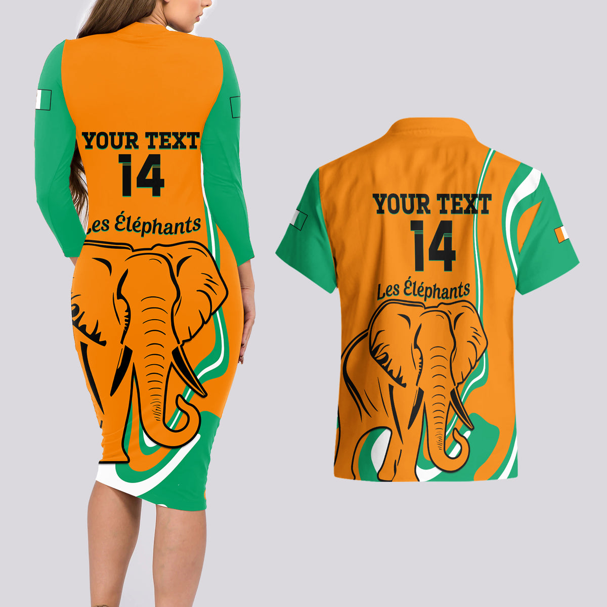 Custom Ivory Coast Football Couples Matching Long Sleeve Bodycon Dress and Hawaiian Shirt 2024 Go Champions Les Elephants - Wonder Print Shop
