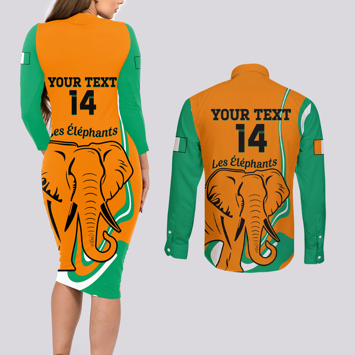 Custom Ivory Coast Football Couples Matching Long Sleeve Bodycon Dress and Long Sleeve Button Shirt 2024 Go Champions Les Elephants - Wonder Print Shop