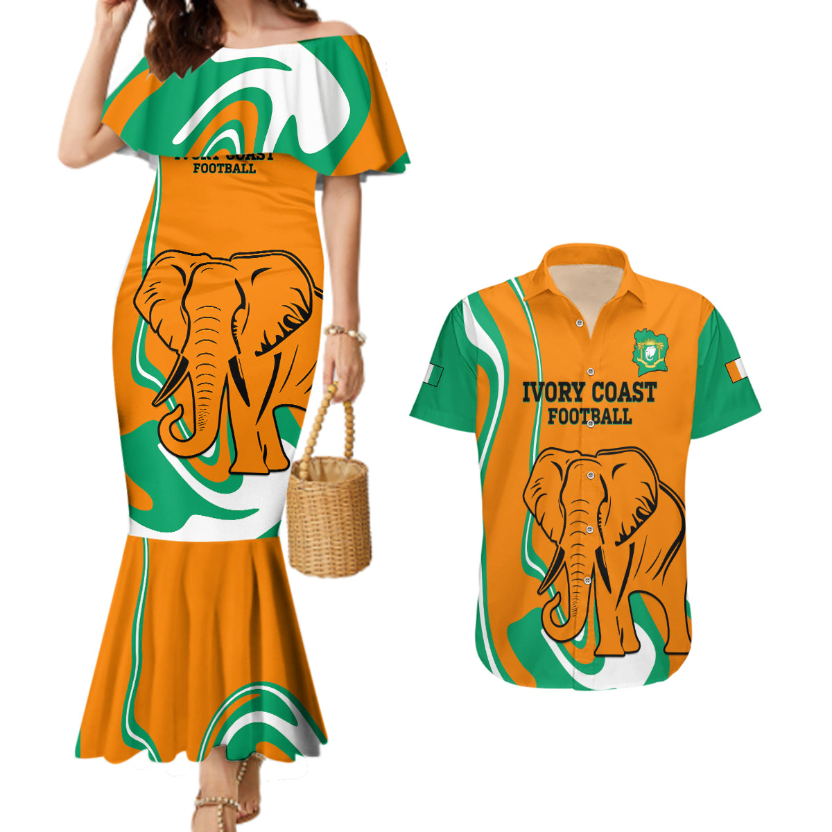 Custom Ivory Coast Football Couples Matching Mermaid Dress and Hawaiian Shirt 2024 Go Champions Les Elephants - Wonder Print Shop