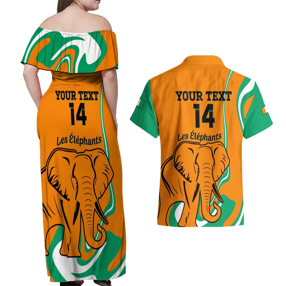 Custom Ivory Coast Football Couples Matching Off Shoulder Maxi Dress and Hawaiian Shirt 2024 Go Champions Les Elephants - Wonder Print Shop